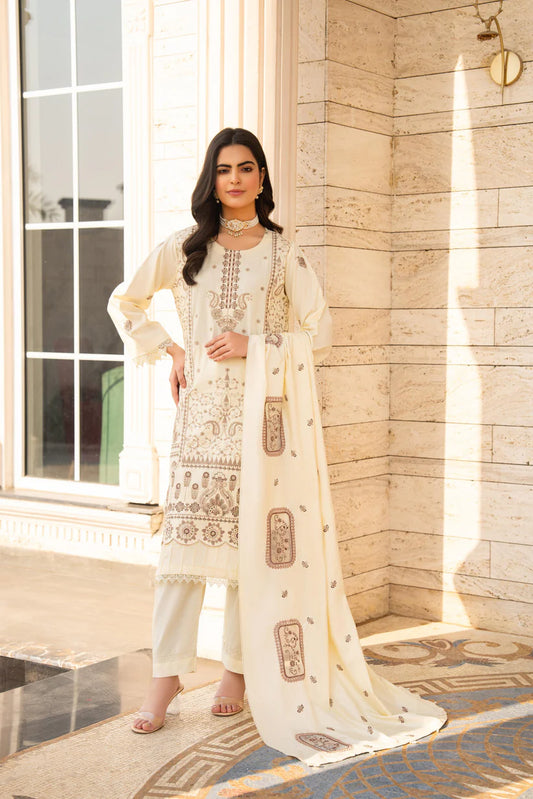 BRANDS INN-3PC DHANAK EMBROIDERED SHIRT WITH DHANAK HEAVY CUTWORK EMBROIDERED SHAWL-BI-4087