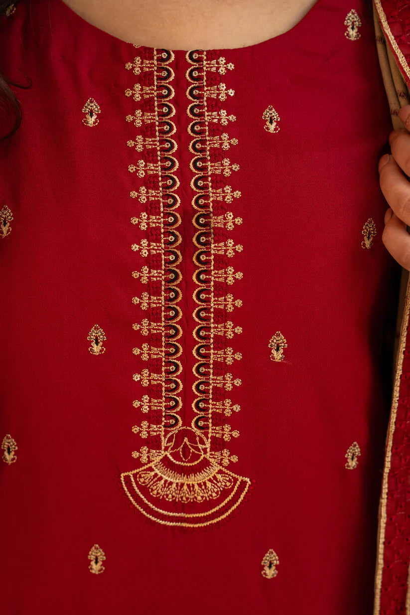 BRANDS INN-3PC DHANAK CUTWORK EMBROIDERED SHIRT WITH HEAVY CUTWORK EMBROIDERED JACQUARD WOOL SHAWL-BI-4086