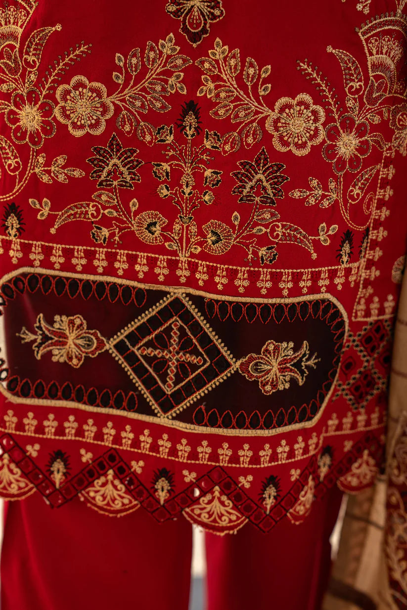 BRANDS INN-3PC DHANAK CUTWORK EMBROIDERED SHIRT WITH HEAVY CUTWORK EMBROIDERED JACQUARD WOOL SHAWL-BI-4086