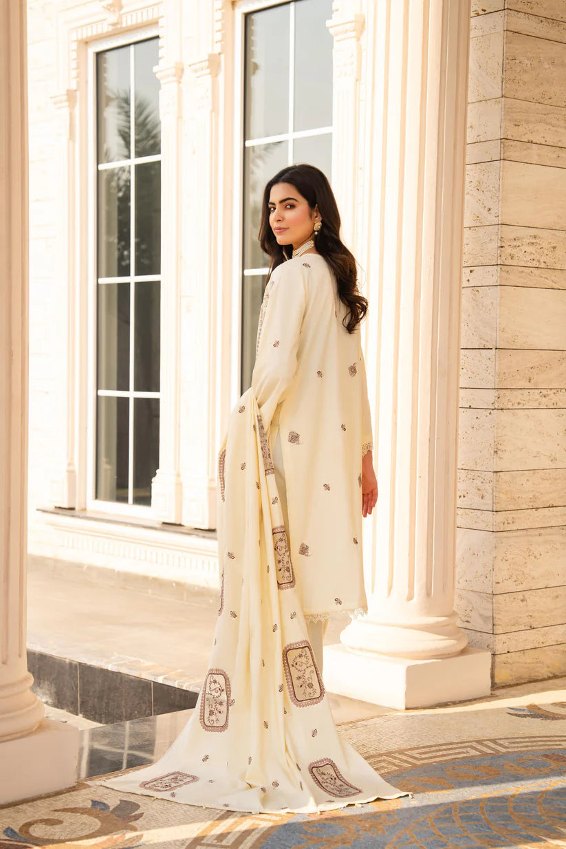 BRANDS INN-3PC DHANAK EMBROIDERED SHIRT WITH DHANAK HEAVY CUTWORK EMBROIDERED SHAWL-BI-4087