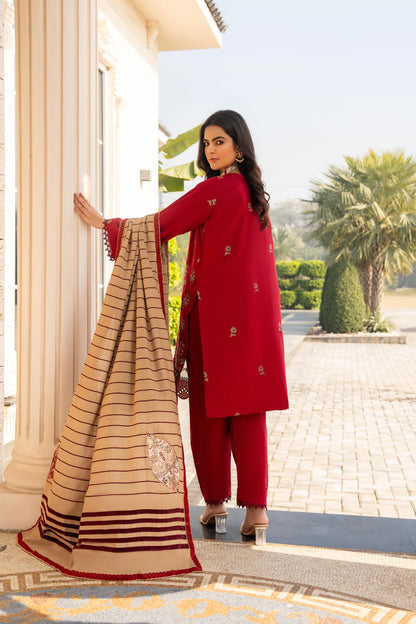BRANDS INN-3PC DHANAK CUTWORK EMBROIDERED SHIRT WITH HEAVY CUTWORK EMBROIDERED JACQUARD WOOL SHAWL-BI-4086