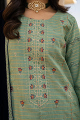 BRANDSINN-3PC KHADDAR EMBROIDERED SHIRT WITH VELVET EMBROIDERED READY TO WEAR SHAWL-BI-4044