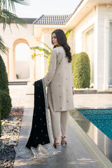 BRANDSINN-3PC DHANAK EMBROIDERED SHIRT WITH VELVET EMBROIDERED READY TO WEAR SHAWL-BI-4039