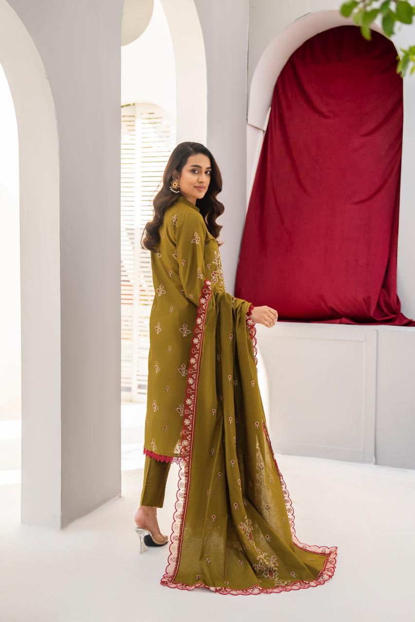 BRANDSINN-3PC LAWN EMBROIDERED SHIRT WITH LAWN EMBROIDERED READY TO WEAR DUPATTA-BI-136