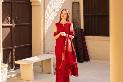 MIRAKHI-3PC LAWN CHIKENKARI EMBROIDERED SHIRT WITH LAWN JAQUARD PRINT DUPATTA-BI-193