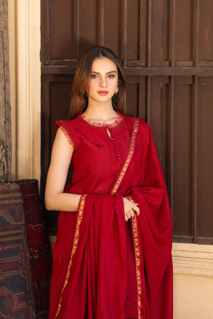 MIRAKHI-3PC LAWN CHIKENKARI EMBROIDERED SHIRT WITH LAWN JAQUARD PRINT DUPATTA-BI-193