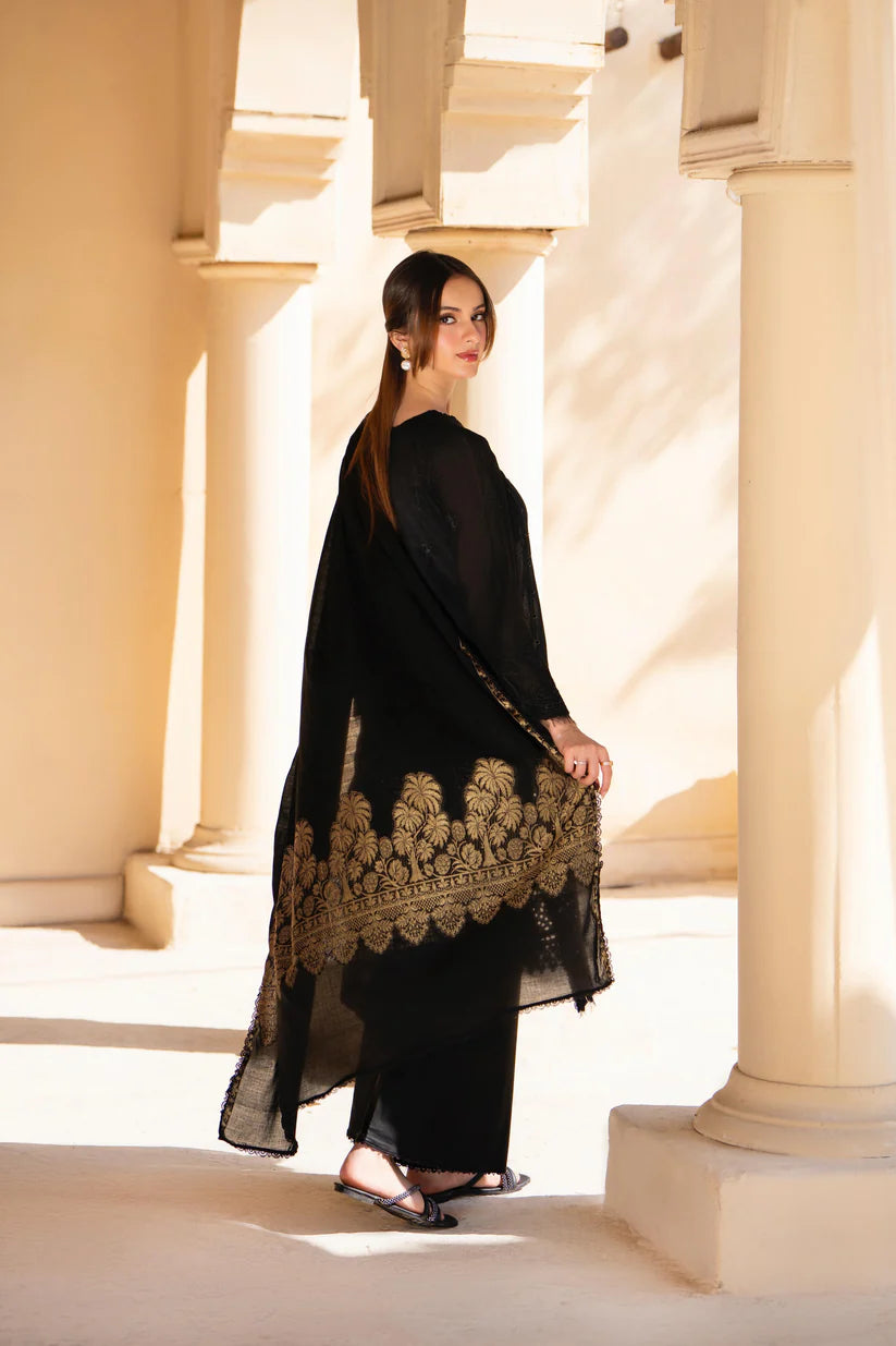MIRAKHI-3PC LAWN CHIKENKARI EMBROIDERED SHIRT WITH LAWN JAQUARD PRINT DUPATTA-BI-191