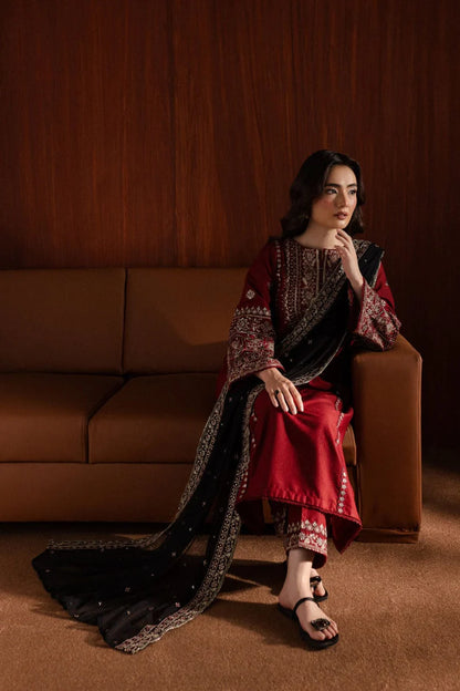 BATIK-3PC DHANAK EMBROIDERED SHIRT WITH CHIFFON EMBROIDERED DUPATTA AND EMB TROUSER-BI-4065