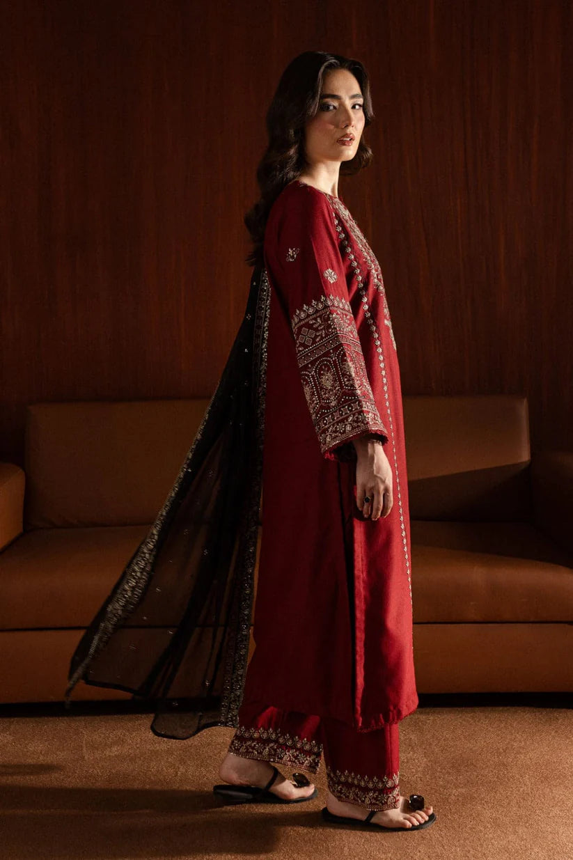 BATIK-3PC DHANAK EMBROIDERED SHIRT WITH CHIFFON EMBROIDERED DUPATTA AND EMB TROUSER-BI-4065