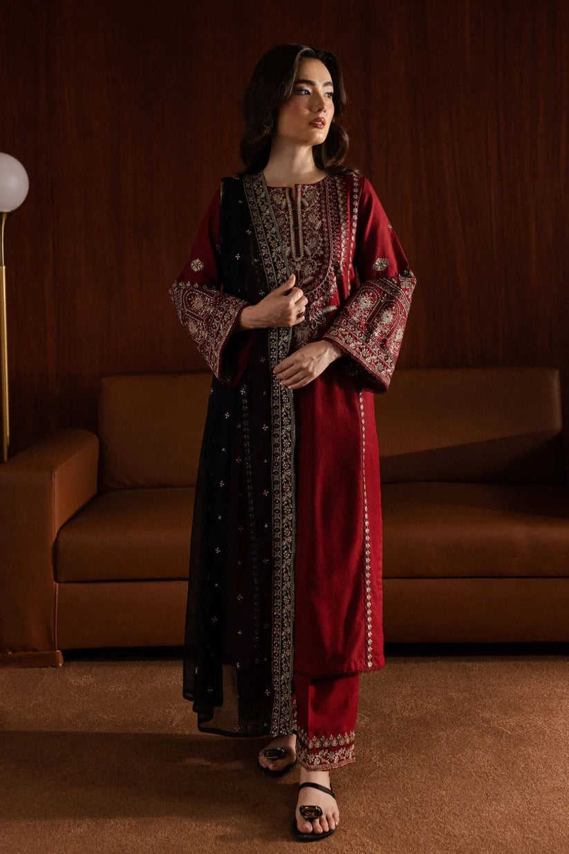 BATIK-3PC DHANAK EMBROIDERED SHIRT WITH CHIFFON EMBROIDERED DUPATTA AND EMB TROUSER-BI-4065