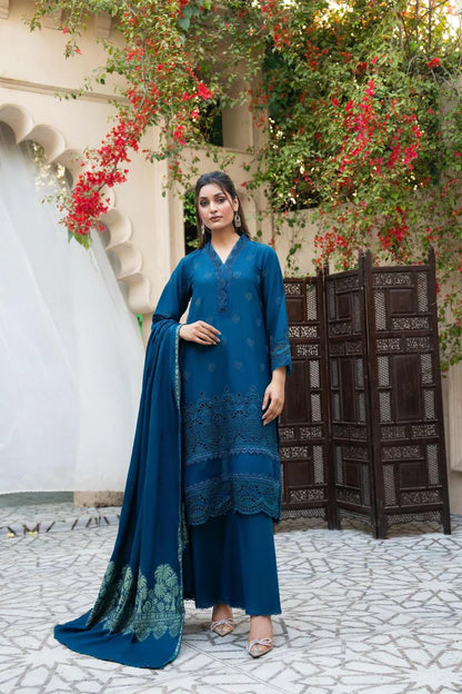 BrandsInn-3PC LAWN CHIKENKARI EMBROIDERED SHIRT WITH LAWN JACQUARD PRINT DUPATTA-BI-329