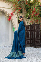 BrandsInn-3PC LAWN CHIKENKARI EMBROIDERED SHIRT WITH LAWN JACQUARD PRINT DUPATTA-BI-329