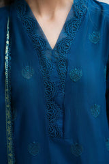 BrandsInn-3PC LAWN CHIKENKARI EMBROIDERED SHIRT WITH LAWN JACQUARD PRINT DUPATTA-BI-329