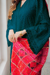 BrandsInn-3PC CHIKANKAARI LAWN EMBROIDERED SHIRT WITH CHUNRI PRINT DUPATTA AND TROUSER-BI-4558-Z