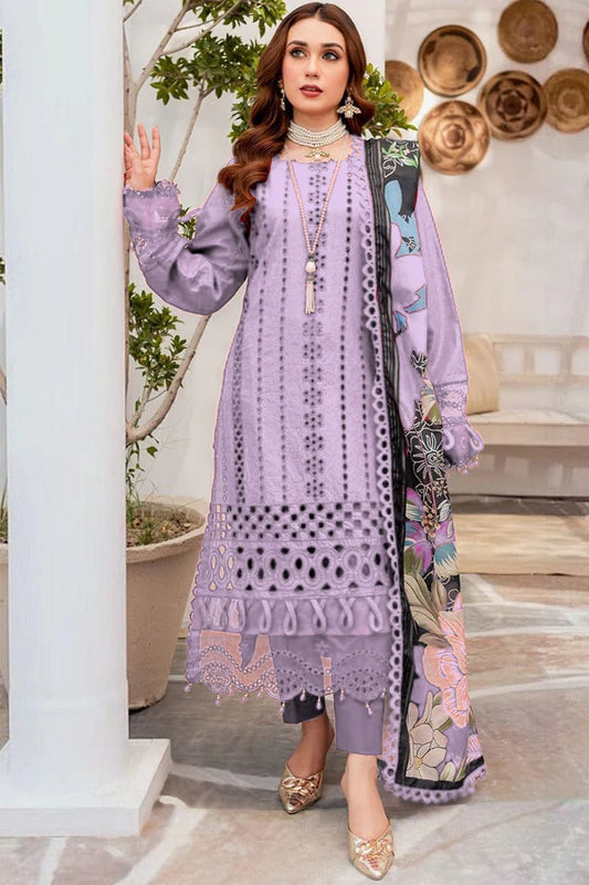 BrandsInn-3PC CHIKENKAARI LAWN EMBROIDERED SHIRT WITH MONARK PRINT DUPATTA AND TROUSER-BI-396