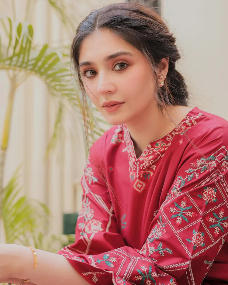 BrandsInn-2PC DHANAK EMBROIDERED SHIRT AND EMBROIDRED TROUSER-BI-126