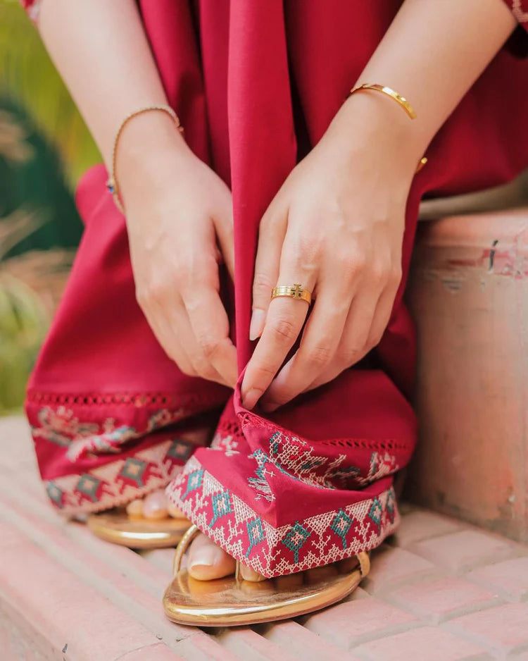 BrandsInn-2PC DHANAK EMBROIDERED SHIRT AND EMBROIDRED TROUSER-BI-126