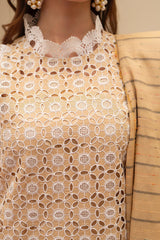 BrandsInn-3PC LAWN CHIKENKAARI EMBROIDERED SHIRT WITH LAWN TUBE SLUB DUPATTA AND TROUSER-BI-6100