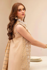 BrandsInn-3PC LAWN CHIKENKAARI EMBROIDERED SHIRT WITH LAWN TUBE SLUB DUPATTA AND TROUSER-BI-6100