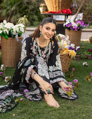 BrandsInn-3PC LAWN HEAVY EMBROIDERED SHIRT WITH CHIFFON PRINTED DUPATTA AND TROUSER-BI-4723