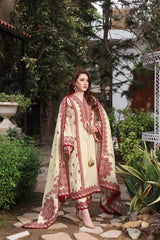 BrandsInn-3PC DHANAK EMBROIDERED SHIRT WITH DHANAK EMBROIDERED SHAWL & TROUSER-BI-4304