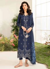 BrandsInn-3PC DHANAK CHIKAN EMBROIDERED SHIRT WITH COURTRAI PRINTED SHAWL AND EMB TROUSER-BI-4132