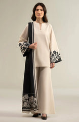 BrandsInn-3PC DHANAK SHIRT WITH DHANAK EMBROIDERED SLEEVES & PRINTED SHAWL-BI-4068