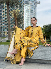 BRANDSINN-3PC KARANDI PRINTED EMBROIDERED SHIRT WITH KARANDI PRINTED EMB SHAWL & PRINTED TROUSER-BI-