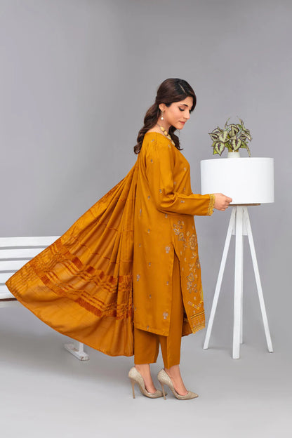 Brands inn-3PC Dhanak Embroidered Shirt with Velvet Dhanak Shawl and Trouser-4075