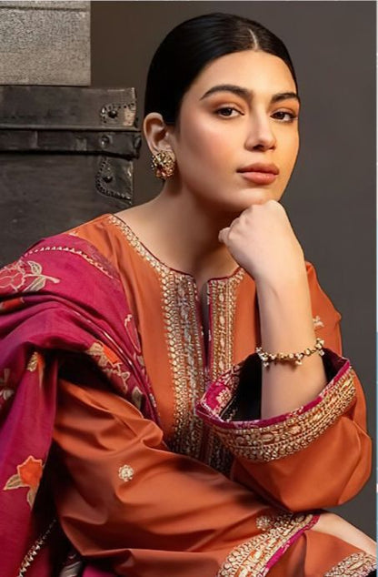 BrandsInn.3PC LAWN EMBROIDERED SHIRT WITH MONARK PRINT DUPATTA AND TROUSER-BI-157