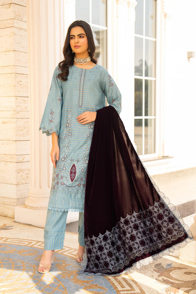 BRANDSINN-3PC KHADDAR EMBROIDERED SHIRT WITH VELVET EMBROIDERED READY TO WEAR SHAWL-BI-4041