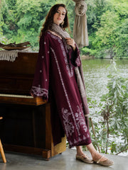 BrandsInn-3PC DHANAK EMBROIDERED SHIRT WITH COUTRAI PRINTED SHAWL AND TROUSER-BI-5267