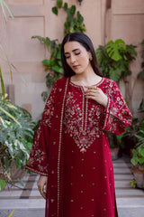 BrandsInn-3PC DHANAK EMBROIDERED SHIRT WITH CHIFFON EMBROIDERED DUPATTA AND TROUSER-B-5019