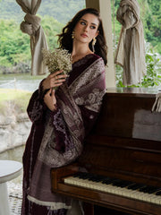 BrandsInn-3PC DHANAK EMBROIDERED SHIRT WITH COUTRAI PRINTED SHAWL AND TROUSER-BI-5267