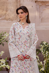 BrandsInn-3PC LAWN SCHIFFLI EMBROIDERED PRINTED SHIRT WITH SILK PRINT DUPATTA AND PRINT TROUSER-BI-015