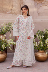 BrandsInn-3PC LAWN SCHIFFLI EMBROIDERED PRINTED SHIRT WITH SILK PRINT DUPATTA AND PRINT TROUSER-BI-015