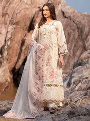 BrandsInn-3PC LAWN LASERCUTWORK EMBROIDERED SHIRT WITH KHAADI NET EMBROIDERED DUPATTA AND TROUSER-BI-4721