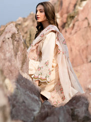 BrandsInn-3PC LAWN LASERCUTWORK EMBROIDERED SHIRT WITH KHAADI NET EMBROIDERED DUPATTA AND TROUSER-BI-4721
