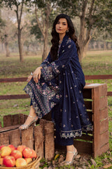 BrandsInn-3PIECE LAWN SEQUIN EMBROIDERED SHIRT WITH CHIFFON EMBROIDERED DUPATTA AND TROUSER-BI-4829