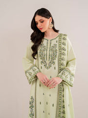 BrandsInn-3PC DHANAK EMBROIDERED SHIRT WITH DHANAK EMBROIDERED SHAWL AND TROUSER-BI-4167