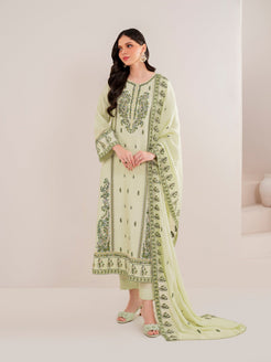 BrandsInn-3PC DHANAK EMBROIDERED SHIRT WITH DHANAK EMBROIDERED SHAWL AND TROUSER-BI-4167