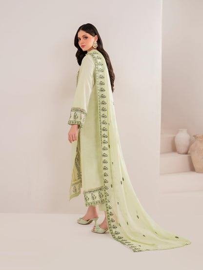 BrandsInn-3PC DHANAK EMBROIDERED SHIRT WITH DHANAK EMBROIDERED SHAWL AND TROUSER-BI-4167