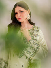 BrandsInn-3PC DHANAK EMBROIDERED SHIRT WITH DHANAK EMBROIDERED SHAWL AND TROUSER-BI-4167