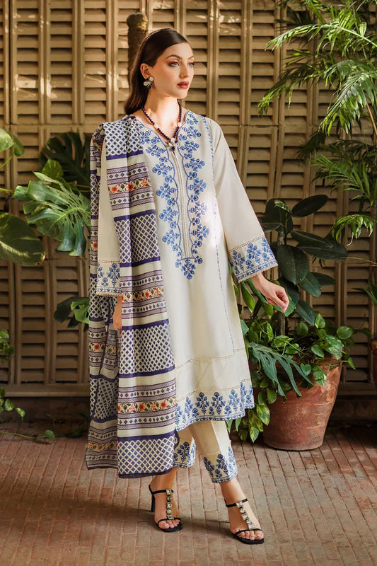 BrandsInn-3PC LAWN EMBROIDERED SHIRT WITH MONARK PRINTED DUPATTA & EMB TROUSER-BI-170