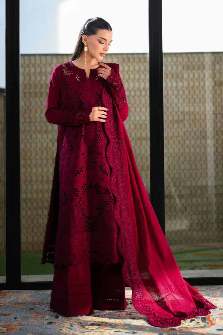 BrandsInn-3PC LAWN CHIKAN EMBROIDERED SHIRT WITH KHADDI NET EMB DUPATTA AND TROUSER-BI-4896