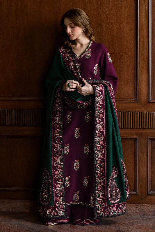 BrandsInn-3PC KARANDI EMBROIDERED SHIRT WITH DHANAK EMBROIDERED SHAWL AND TROUSER-BI-4331