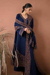 BrandsInn-3PC DHANAK EMBROIDERED SHIRT WITH DHANAK EMBROIDERED SHAWL AND TROUSER-BI-5022