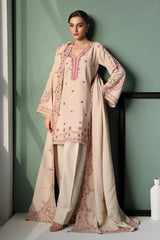 BrandsInn-3PC DHANAK EMBROIDERED SHIRT WITH DHANAK EMBROIDERED SHAWL AND TROUSER-BI-4352