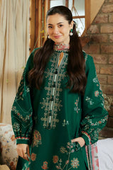 BrandsInn-3PC DHANAK EMBROIDERED SHIRT WITH COUTRAI PRINTED SHAWL & EMB TROUSER-BI-4155