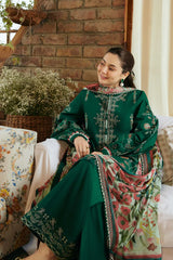 BrandsInn-3PC DHANAK EMBROIDERED SHIRT WITH COUTRAI PRINTED SHAWL & EMB TROUSER-BI-4155